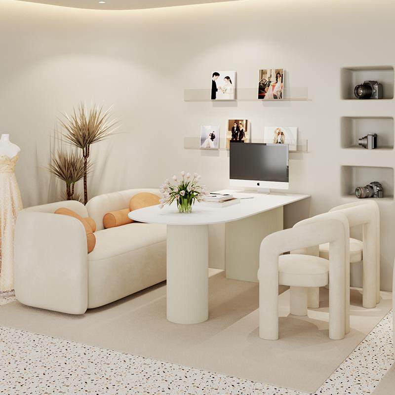 奶油风影楼选片区桌椅组合婚纱店洽谈沙发休闲网红美容院接待卡座