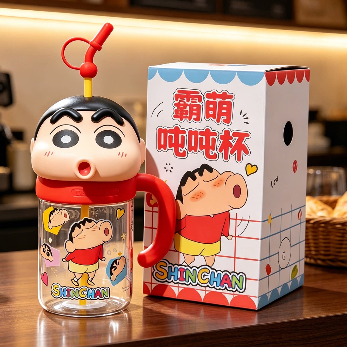 萌兔兔蜡笔小新超大容量玻璃水杯图片