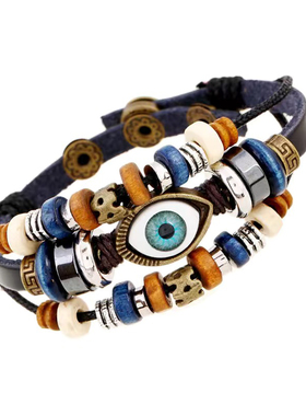 复古做旧辣妹千禧风小众设计多层皮质手链手环男女情侣手镯手饰