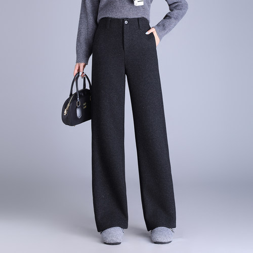 高腰秋冬直筒裤显瘦阔腿裤休闲裤针织加厚长裤绒裤2025年秋冬新款