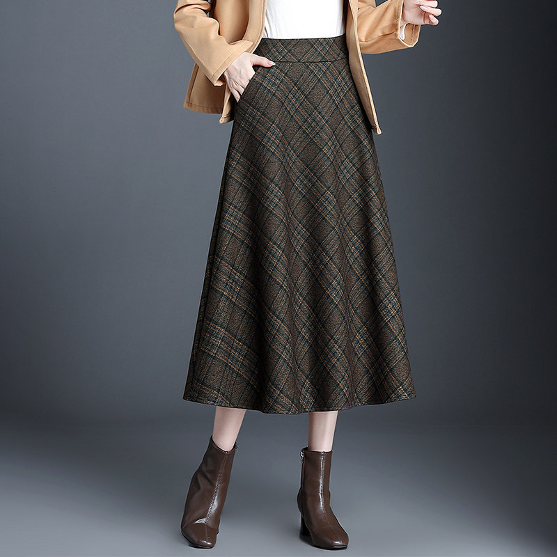 格子毛呢半身裙气质显瘦高腰时尚百搭复古秋冬中长款A字妈妈裙子,女装/女士精品,半身裙,淘宝优惠券,粉丝福利购,淘宝优惠卷