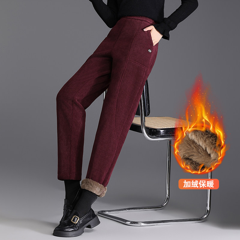 灯芯绒哈伦裤加绒加厚萝卜裤九分中年妈妈女裤秋冬2026新款休闲裤