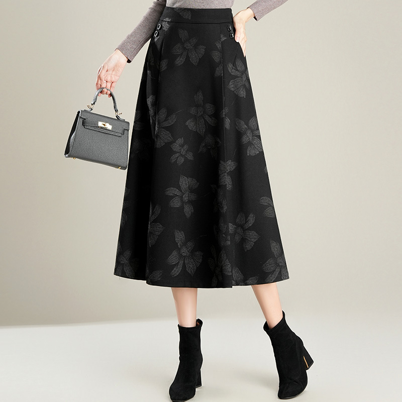 高腰半身裙碎花大摆裙长裙显瘦气质中长款裙子百搭时尚2025年秋冬