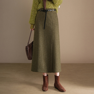 羊毛呢直筒裙秋冬季流行加厚高腰气质半身裙巨好看复古包臀一步裙