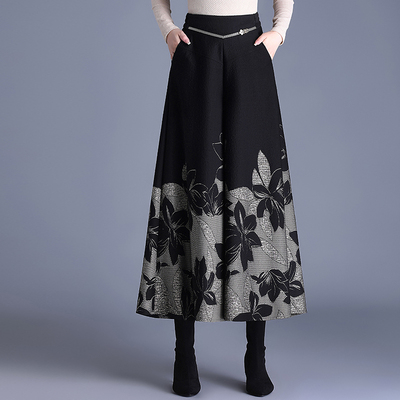提花毛呢九分大脚裙裤宽松显瘦