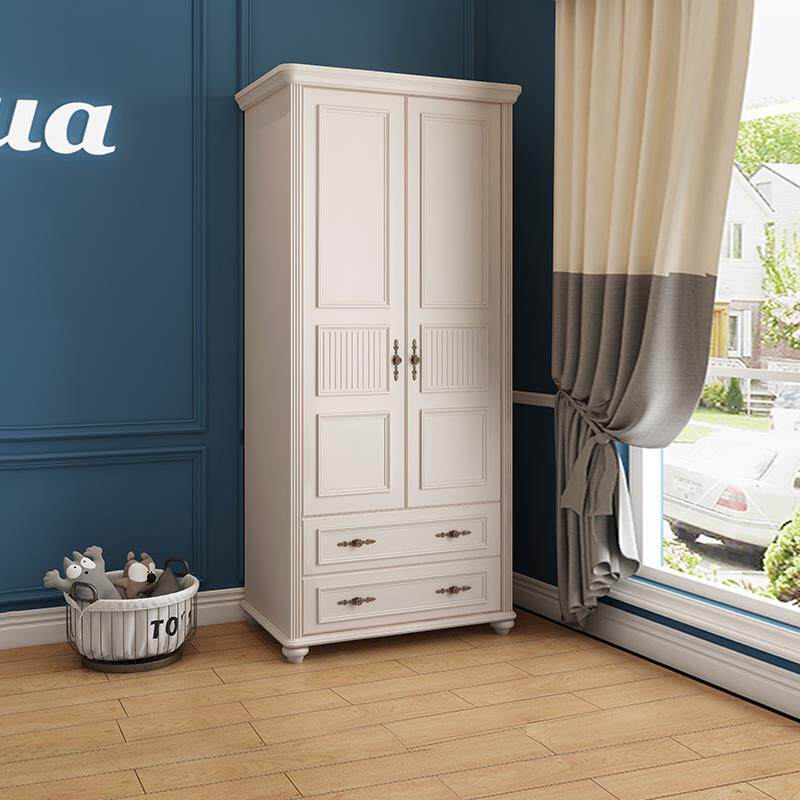 儿童衣柜美式实木白色两门欧式衣柜儿童房家具组合女孩小户型衣橱