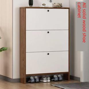 全实木鞋柜纯生态板橡木超薄翻斗门口进门靠墙家用大容量鞋架中式