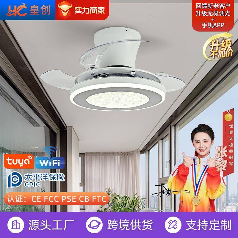 现代简约小户型隐形风扇灯卧室书房迷你吊扇灯阳台书房护眼风扇灯