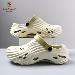 男女同款 透气镂空外穿凉拖鞋 西域骆驼洞洞鞋 夏季 子 男士 开车沙滩鞋