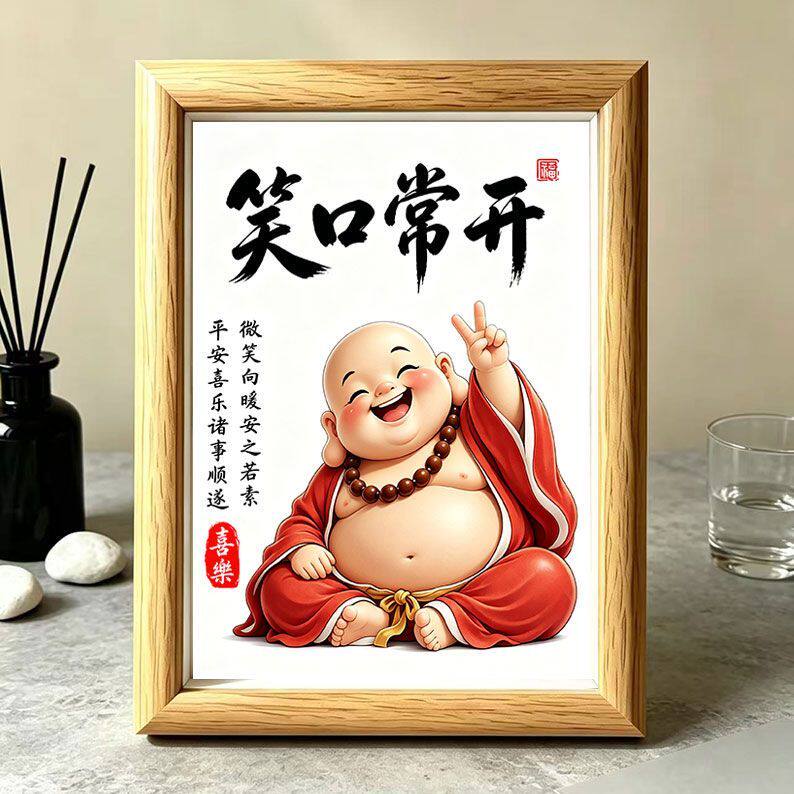 笑口常开弥勒佛治愈摆台相框