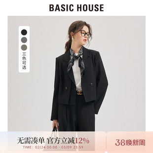 百家好黑色西装女士职业正装外套商务通勤短款职场西服套装小个子