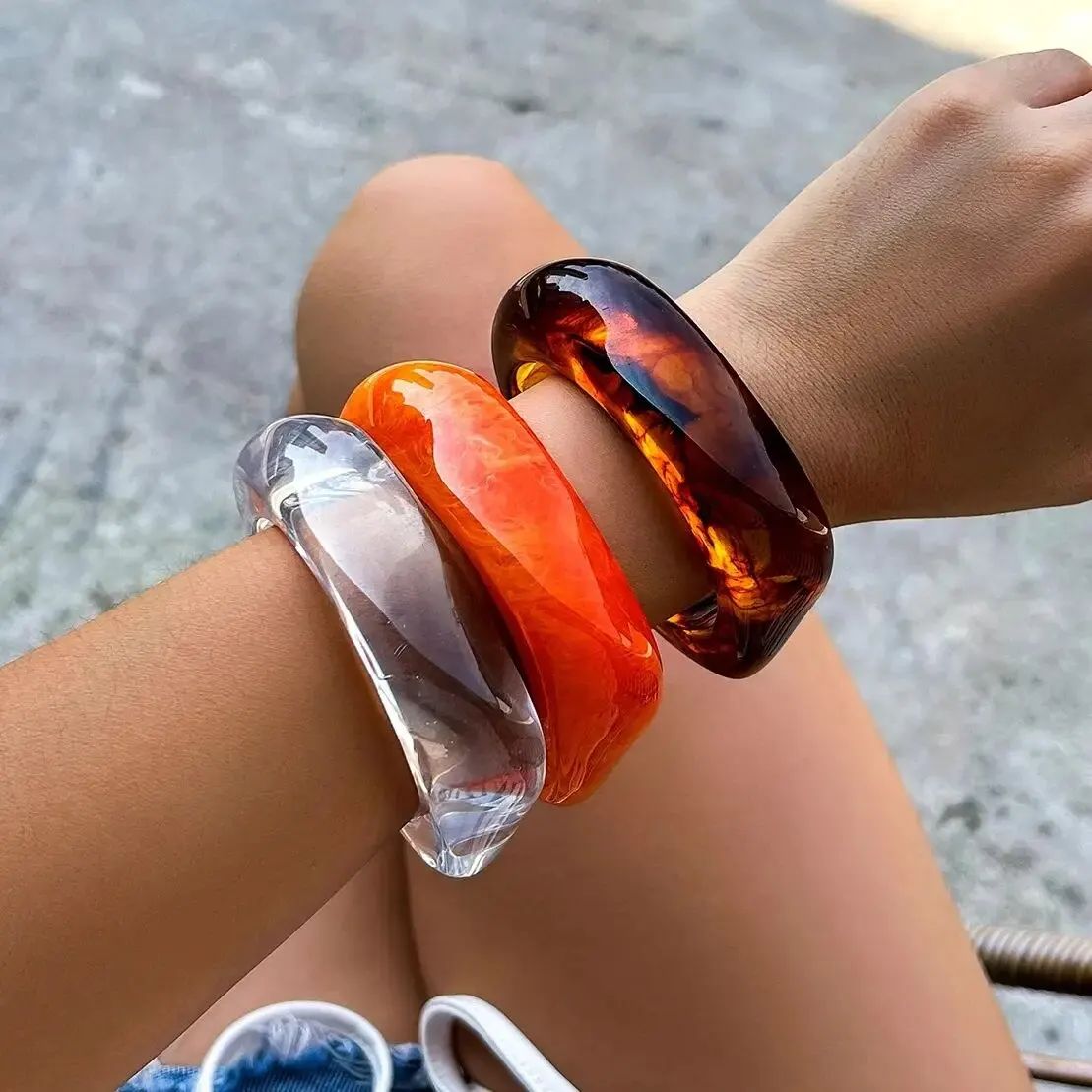 Vintage Coloful Irregular Acrylic Resin Chunky Bangles for W