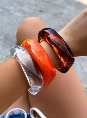 Vintage Coloful Irregular Acrylic Resin Chunky Bangles for W