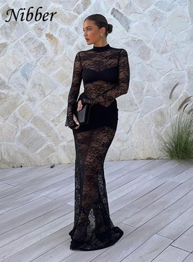 Nibber Sexy Party Dress Women Patchwork Lace Autumn Fashion