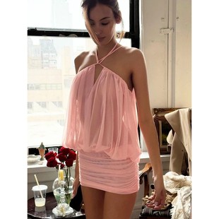 Mesh Dress Ruched Puss Dra Backless Sexy Elegant Weird Women