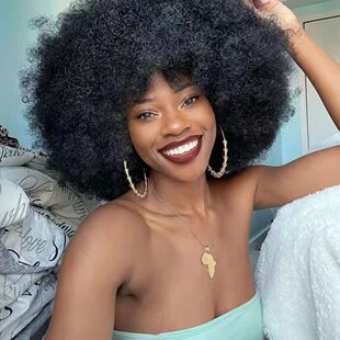 Short Synthetic Afro Kinky Curly Wigs for Women With Bangs N
