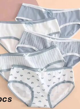 5pcs Heart Plaid Print Briefs Comfy Cute Bow Intimates Panti