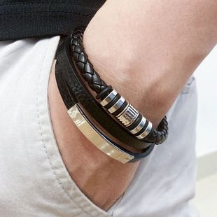 Trendy Leather Bracelets For Men Stainless Steel Bracelet 21