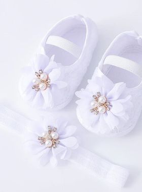 0-18months Baby Girls Shoes And Headband Soft Sole Non-Slip