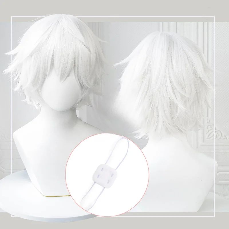 Anime Kaneki Ken Cosplay Wigs Short White Fluffy Wigs Eye Pa