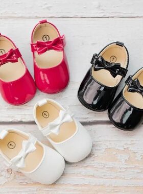 Baby Girls Shoes Bowknot Princess Dress Shoes PU Anti-slip S