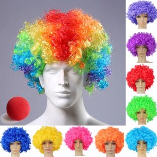 Colorful Clown Wig Afro Curly Synthetic Wig Cosplay for Men