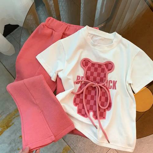 Summer Baby Girls Clothes Set Toddler Kid Cartoon Bear Tshir