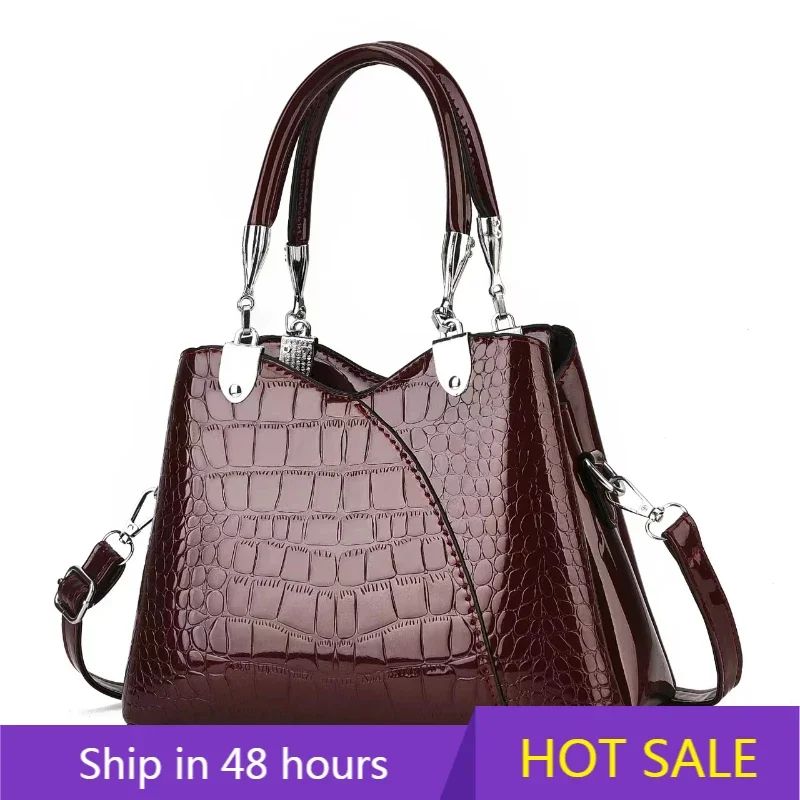 Luxury Patent Leather Handbags for Femal Designer Soild Wome