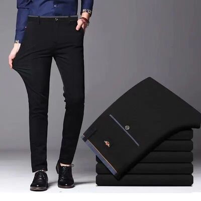 Men's Elastic Straight Pants Business Casual Long Suit Pants