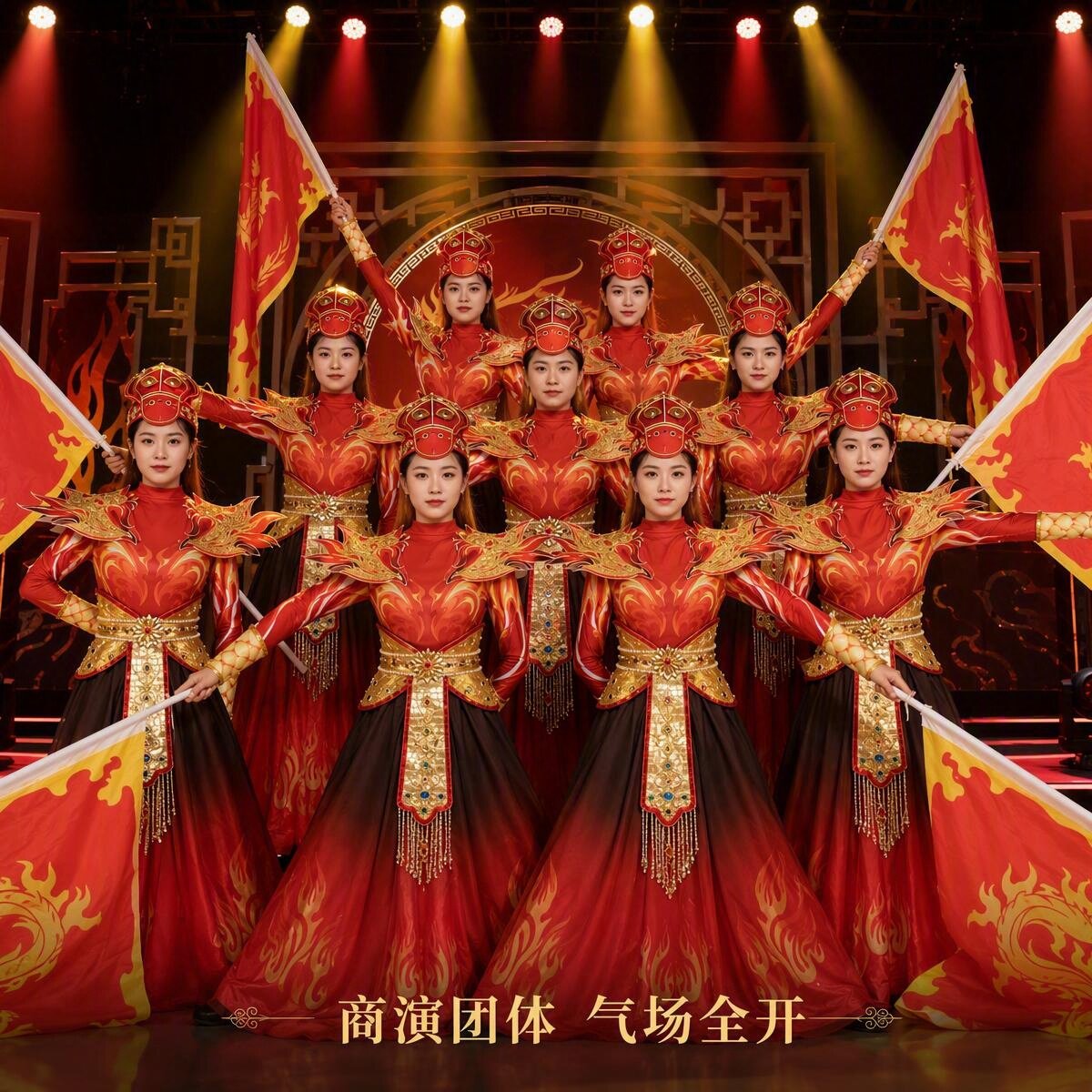 新款年会舞台演出服高端大气开场舞表演服打鼓服晚会万马奔腾服装图片
