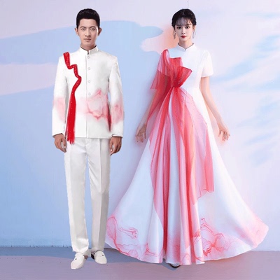 成人大合唱演出服大学生爱国表演服古筝万疆舞蹈红歌主持比赛礼服