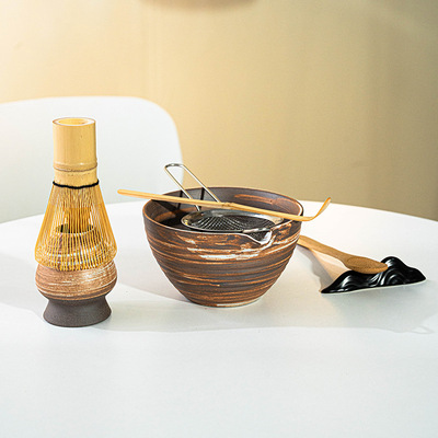 粗陶抹茶碗带嘴陶瓷茶具套组