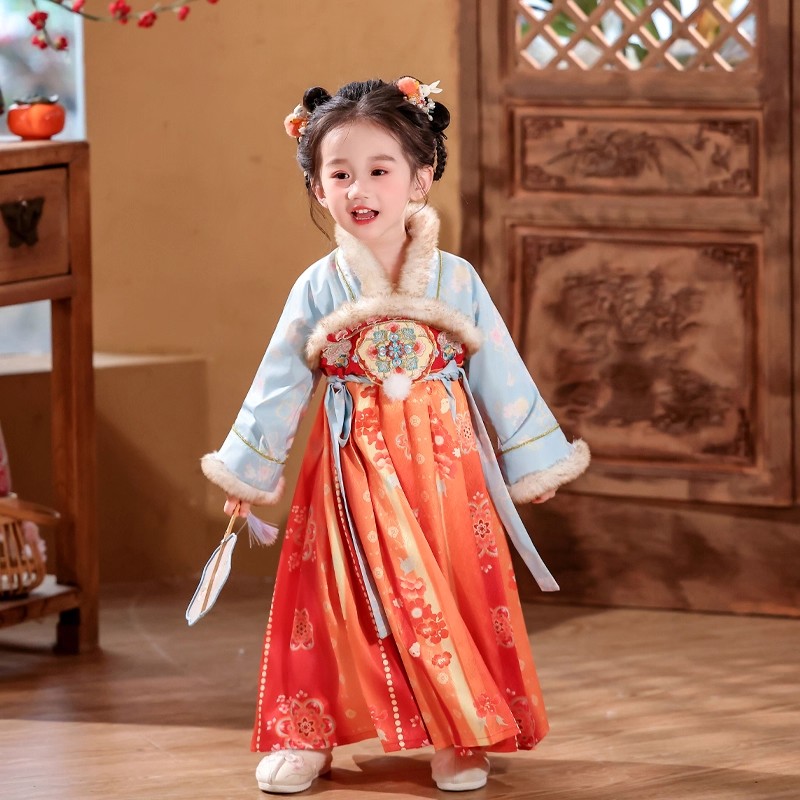 女童加绒加厚汉服连衣裙超仙古装