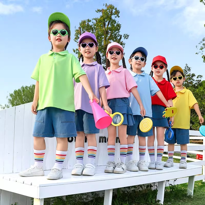 儿童啦啦队演出服幼儿园糖果色polo衫短袖毕业照表演服运动会拍照