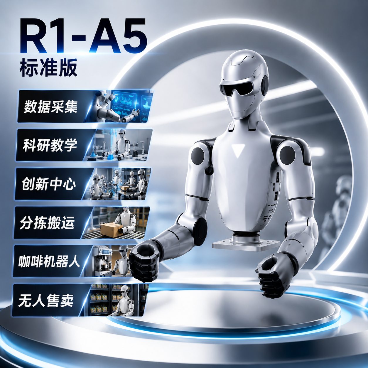 R1-A5人形机器人智能ai语音对话科研教学数据采集分拣搬运无人售卖咖啡机器人超快部署多场景应用