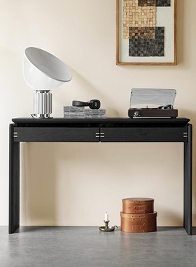 北欧简约全实木黑色条案玄关桌靠墙玄关柜极窄卧室极简梳妆台桌子