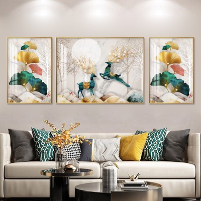 客厅沙发背景墙挂画装饰画现代简约抽象北欧轻奢壁画三联晶瓷壁画