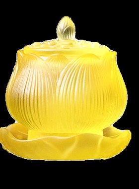 古法琉璃水杯净水杯黄色供杯家用纯手工圣水杯贡杯佛堂供具莲花杯