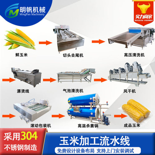 定制鲜玉米全套生产线 糯玉米清洗漂烫设备 全自动玉米高温杀菌锅