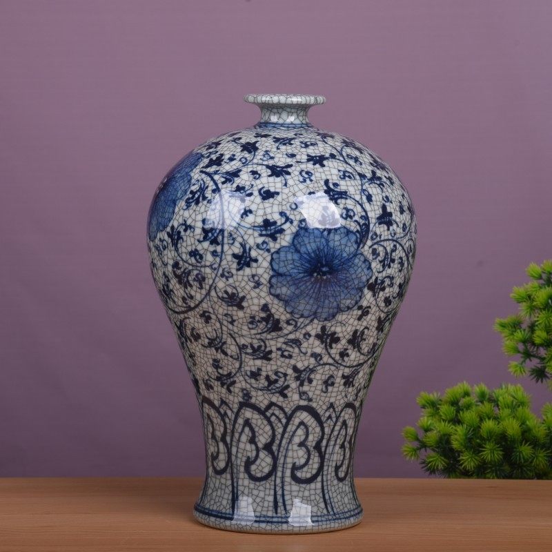 仿古陶瓷手绘花瓶官窑裂纹釉青花瓷古典家居客厅插花装饰工艺摆件,鲜花速递/花卉仿真/绿植园艺,其它园艺用品,淘宝优惠券,粉丝福利购,淘宝优惠卷