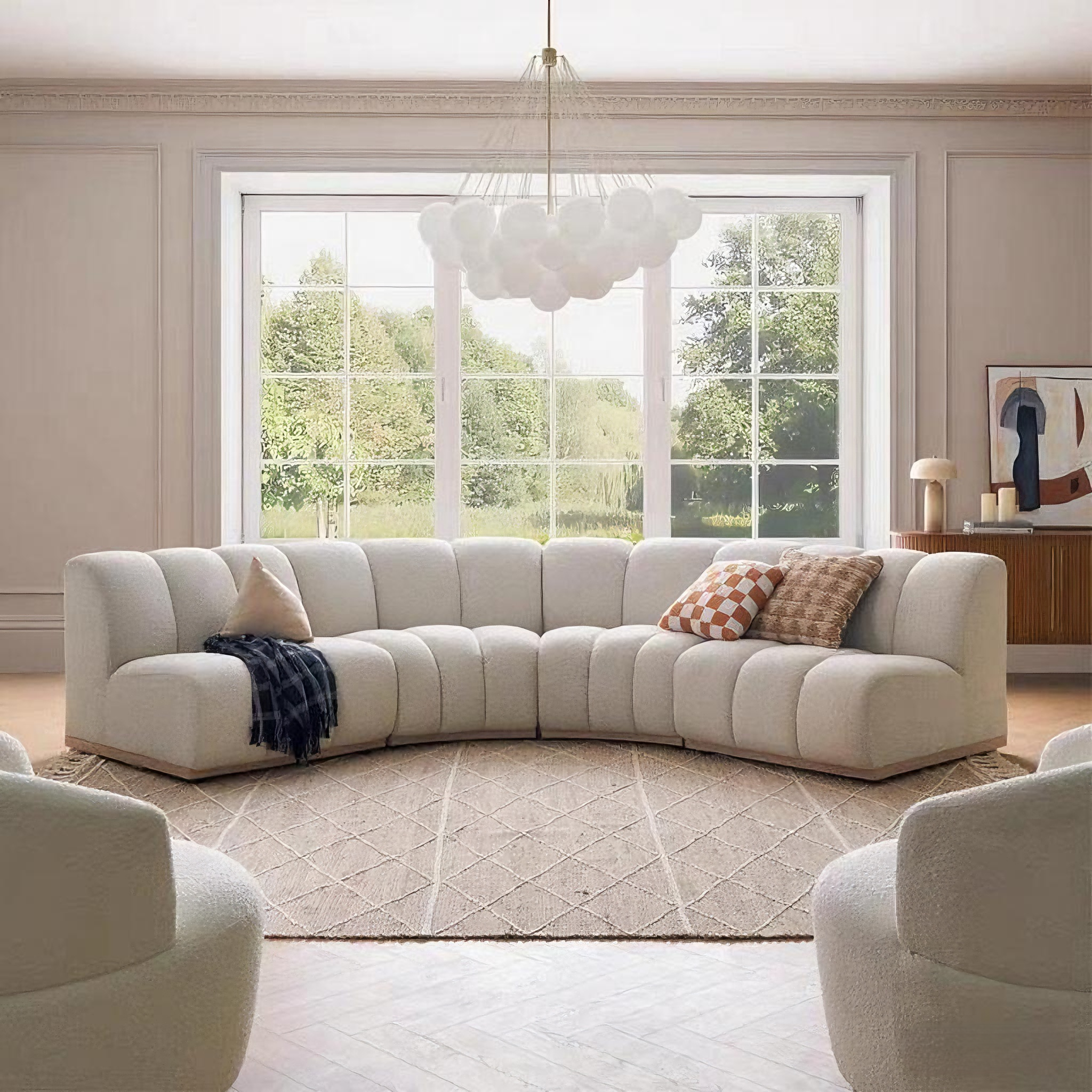 意式极简半圆弧形钢琴键布艺沙发大户型接待区扇形模块沙发组合,住宅家具,布艺沙发,淘宝优惠券,粉丝福利购,淘宝优惠卷