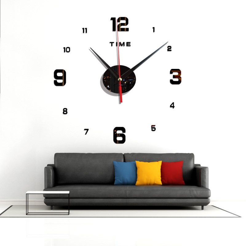 源头厂家仕启家居创意大方数字挂钟椭圆亚克力镜面时钟装饰ZB007