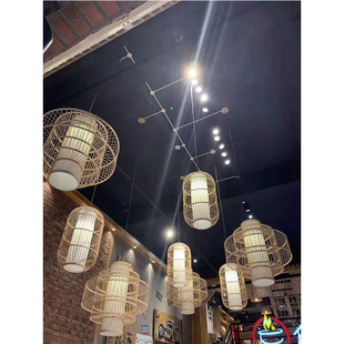 单 县郓城县曹 县日式竹编吊灯新中式客栈竹艺灯手工编织竹藤灯笼