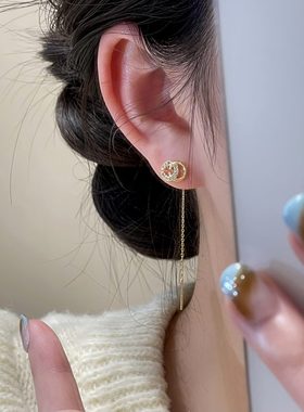 抖音同款925银针耳饰D838简约字母耳线高级小众轻奢女流苏高级感