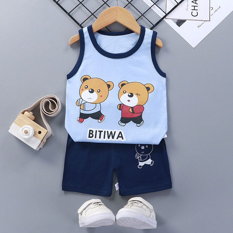 儿童背心套装纯棉夏季男童2024女童短裤夏装衣服宝宝服装童装