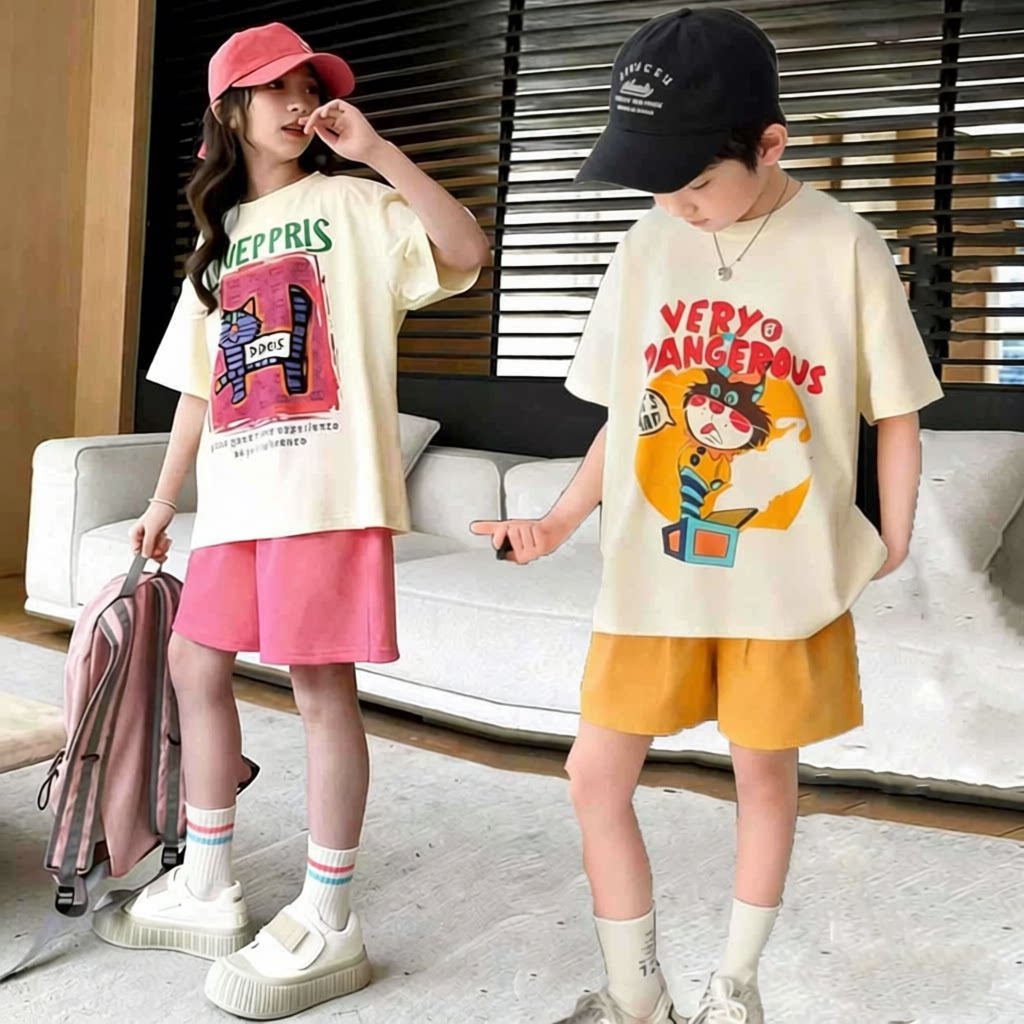 儿童套装新款夏季短袖短裤男童女童同款韩版上衣裤子两件套