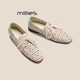 妙丽2026春季 休闲风羊皮镂空透气乐福鞋 MILLIE 女平跟系带单鞋