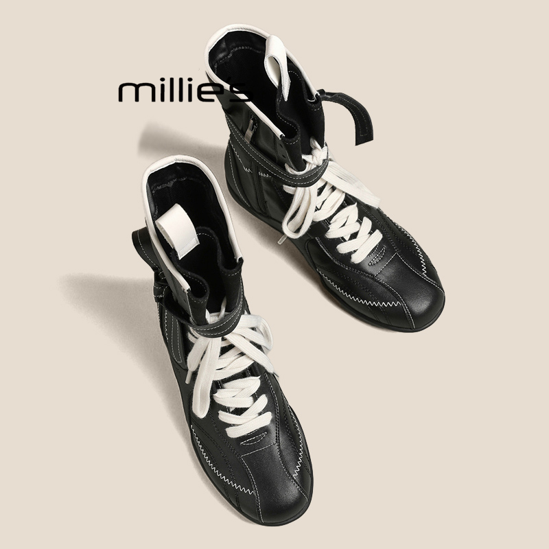 MILLIE'S/妙丽夏配裙子中筒靴复古英伦风厚底马丁靴女款2025新款