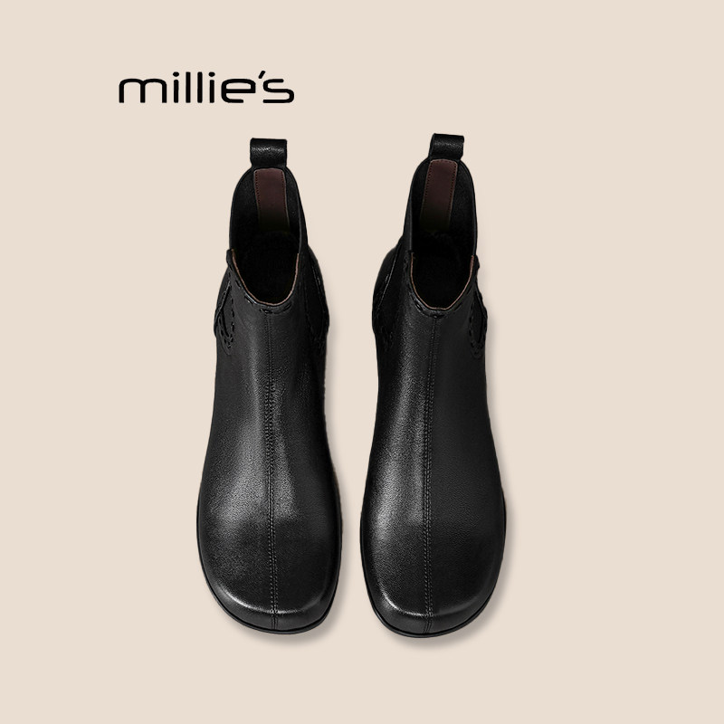 MILLIE'S/妙丽2025年新款秋英伦风平底雪地棉鞋冬加绒瘦瘦短靴子Z,女鞋,马丁靴,淘宝优惠券,粉丝福利购,淘宝优惠卷