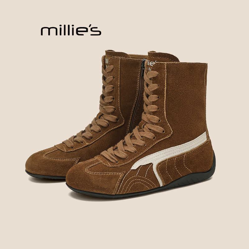 MILLIE'S/妙丽高帮鞋女秋冬新款马丁靴真皮鞋牛筋底短靴休闲女鞋Z